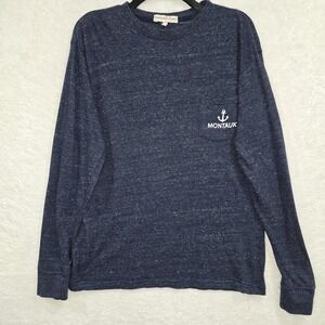 Vineyard Crew Men's Sz Small Dark Blue Long Sleeve T-Shirt Montauk NY Cordinates